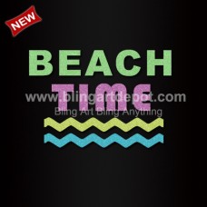 New Design Beach Time Rhinestone Heat Transfers Glitter Neon Color